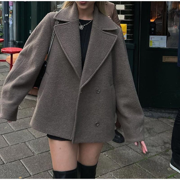 Damen Oversized Woll-Cardigan mit breiten Ärmeln und elegantem Revers Drune