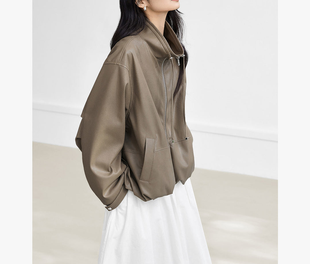 Damen Modische Blousonjacke mit hohem Kragen Drune