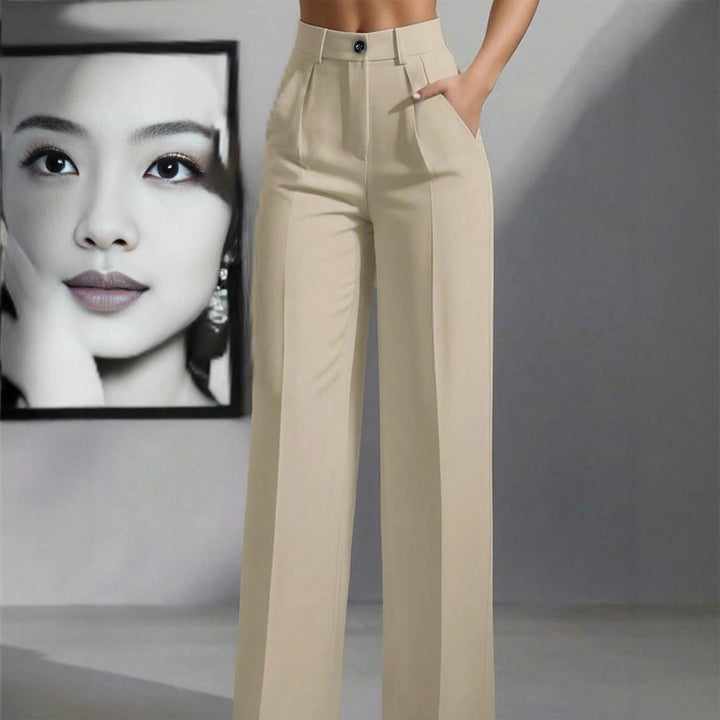 Damen Hochtaillierte Palazzo-Stretchhose mit Bügelfalte und Eingrifftaschen Drune