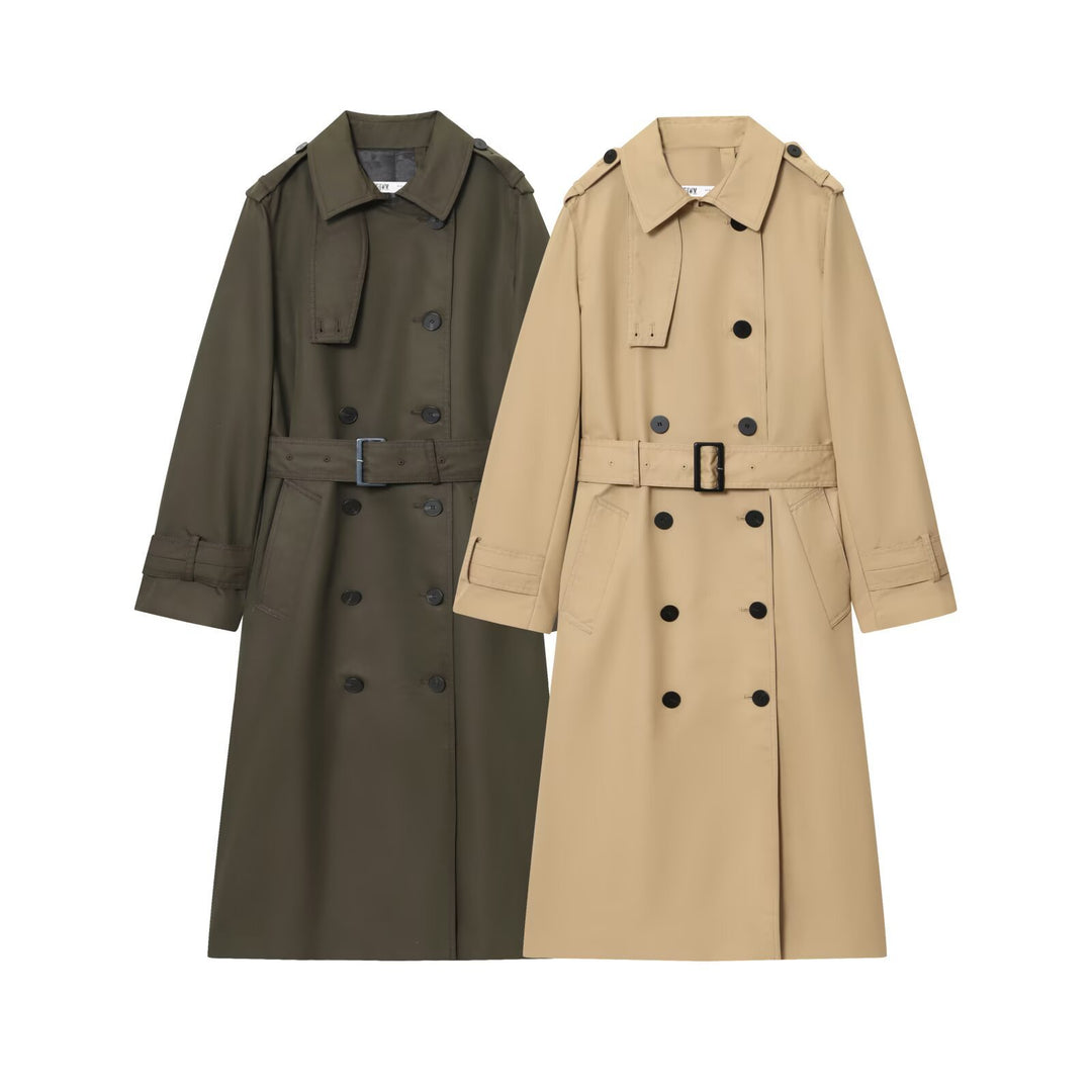 Damen 50+ klassischer Trenchcoat mit Doppelreihe, Taillengürtel und Schulterriegel Drune