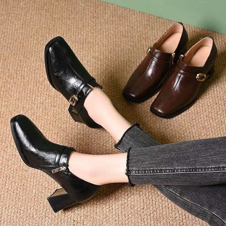 Damen Elegante spitze Stiefeletten mit Blockabsatz Drune
