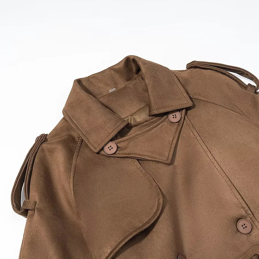 Damen nan langer Trenchcoat mit doppelt geknöpfter Front, Taillengürtel, Epauletten und Manschettendetail Drune