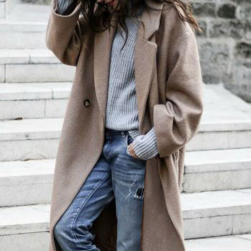 Damen Oversize Wollmantel mit fallender Schulter, offener Front und Eingrifftaschen Drune
