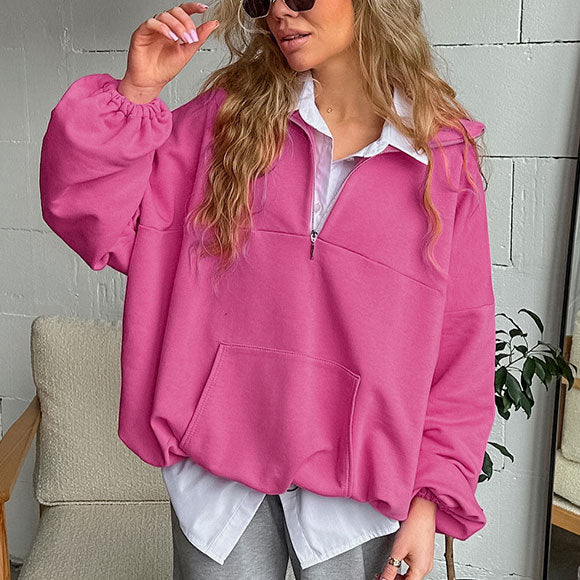 Damen lässiger Oversized-Pullover mit Stehkragen Drune