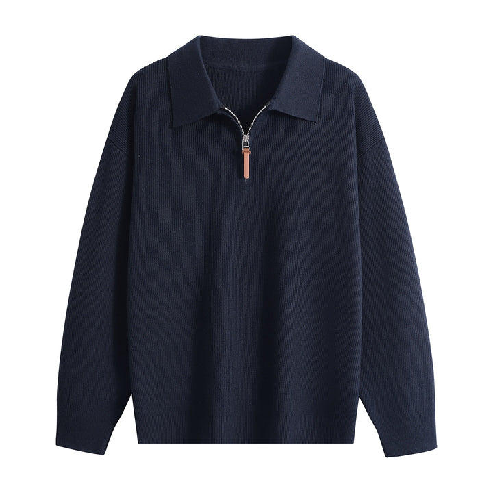 Damen Oversize Rippstrick-Pullover mit Polokragen & Kurz‑Zip Drune