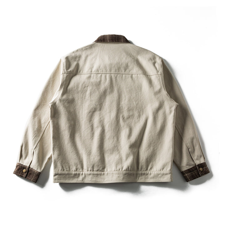 Herren Kurz geschnittener Canvas‑Blouson mit kariertem Kragen und Druckknopf‑Brusttaschen Drune