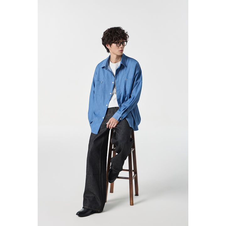 Herren Oversize Hemdjacke aus leichter Denim-Qualität mit verdeckter Knopfleiste und Brusttaschen Drune