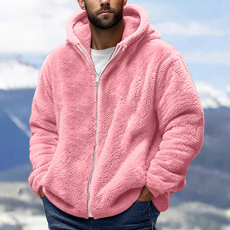 Herren Kuschelige Teddy-Fleece-Kapuzenjacke mit Reißverschluss und Oversize-Passform Drune