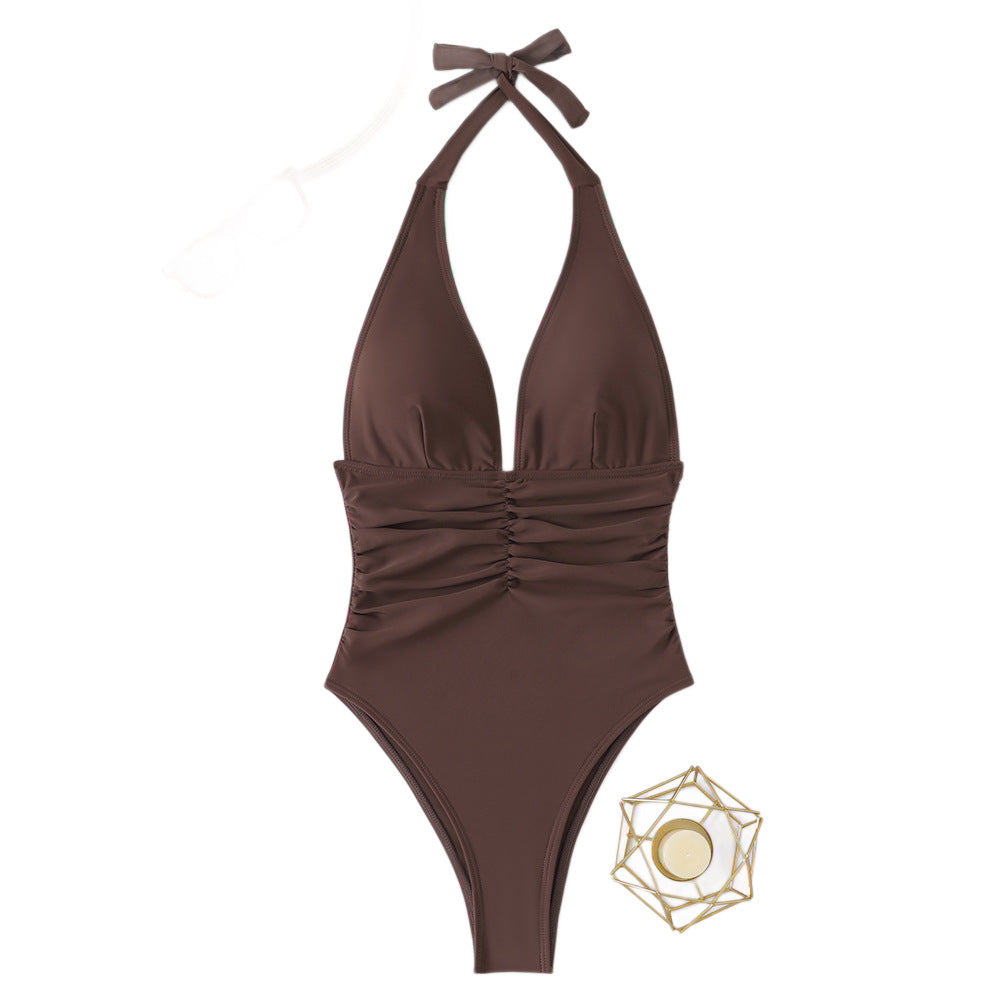 Damen Eleganter Badeanzug mit Raffungen Drune