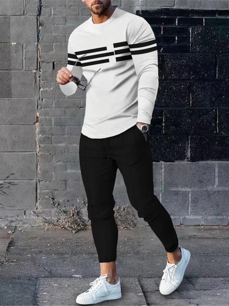 Herren sportliches Set aus Langarmshirt und Jogginghose mit modernem Streifenmuster Drune