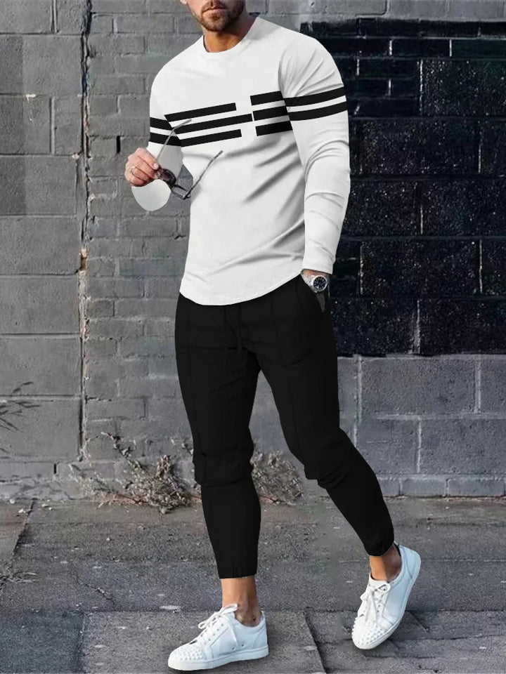 Herren sportliches Set aus Langarmshirt und Jogginghose mit modernem Streifenmuster Drune