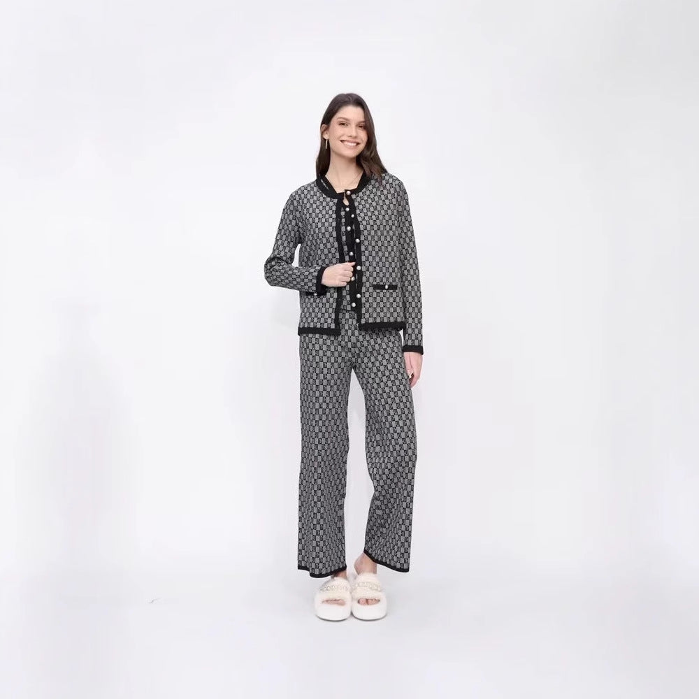 Damen Pyjama-Set mit modernem Karomuster und durchgehender Knopfleiste Drune