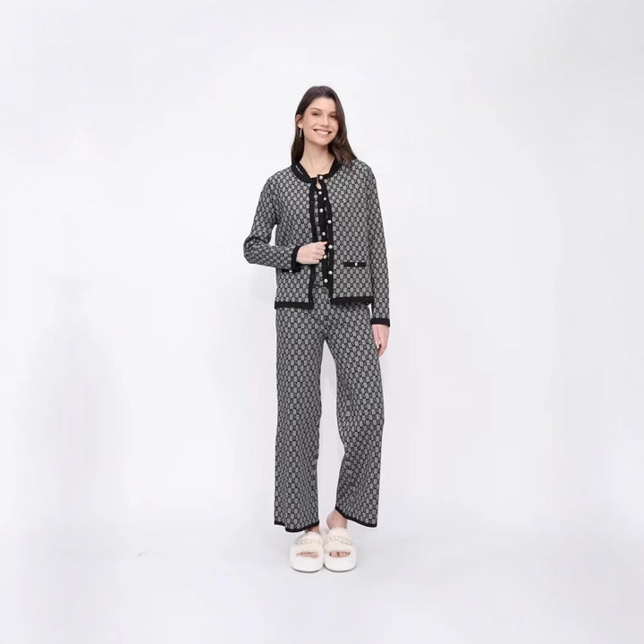 Damen Pyjama-Set mit modernem Karomuster und durchgehender Knopfleiste Drune