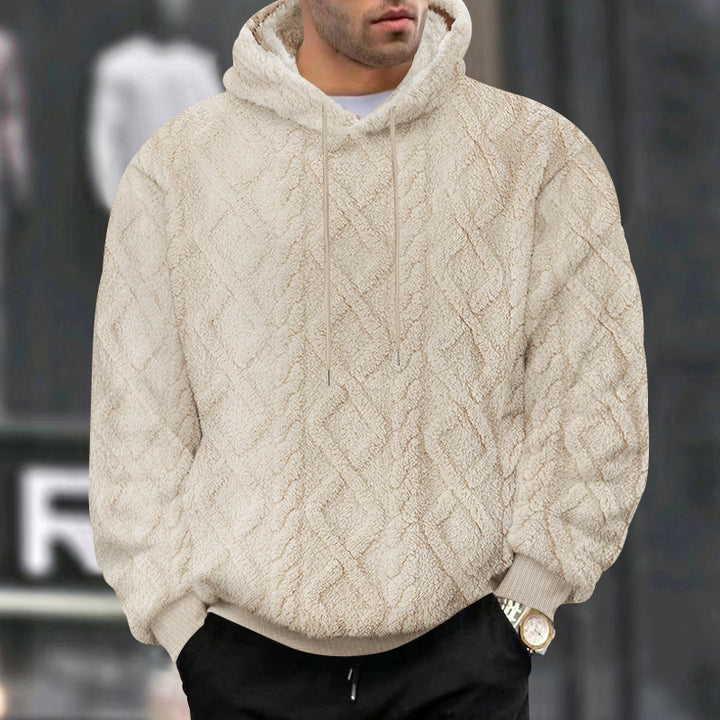Herren nan kuscheliger Oversize Teddy Hoodie mit Kapuze und Rautenstruktur Drune