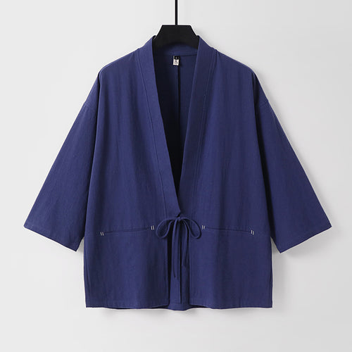 Damen Lockerer Kimono-Cardigan aus Baumwollmix mit Tunnelzug und Hüfttaschen Drune