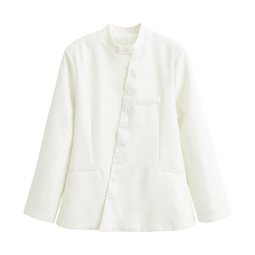 Damen Taillierte Blazer‑Jacke mit Stehkragen, asymmetrischer Knopfleiste und Eingrifftaschen Drune