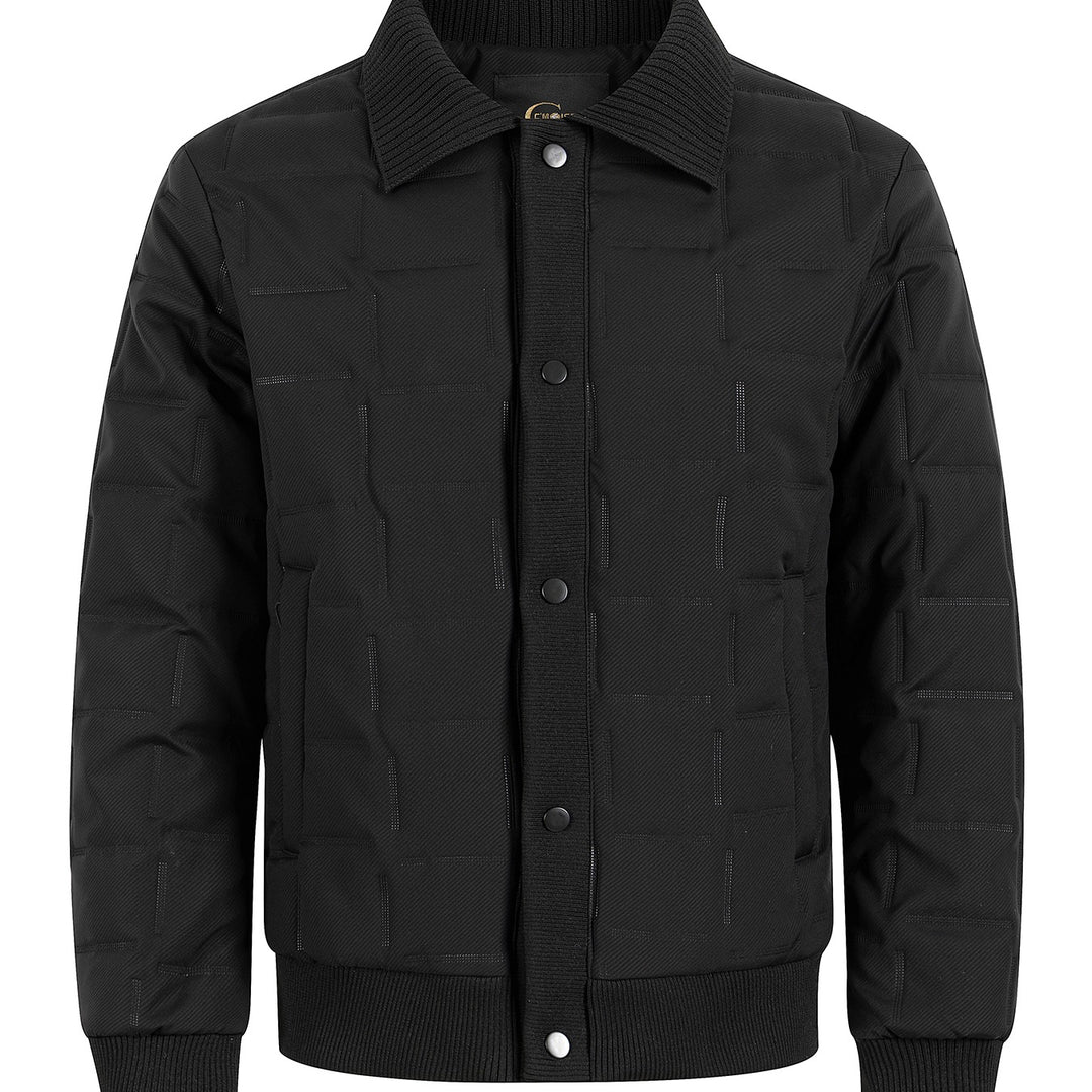 Herren Kurz geschnittene gesteppte Bomberjacke mit Rippenkragen, Druckknopfleiste und geometrischem Quilt Drune