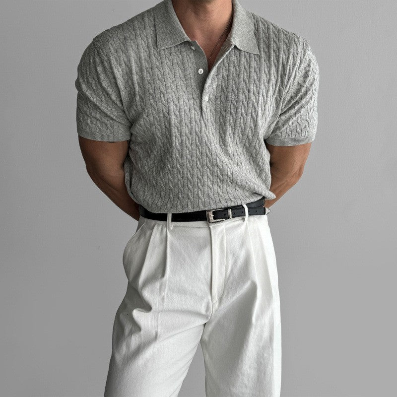 Herren Modisches Kurzarmstrickpoloshirt Drune