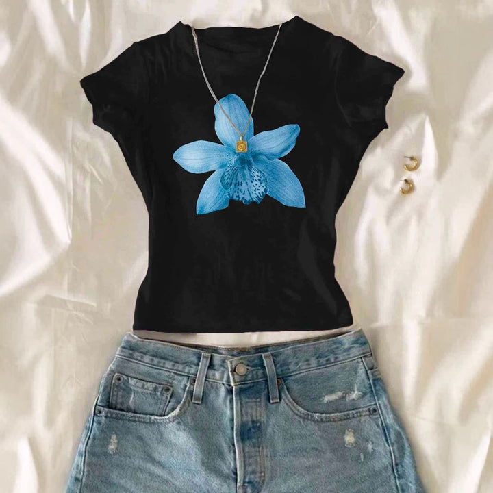 Damen Crop-T-Shirt mit floralem Druck und lässigem Schnitt Drune