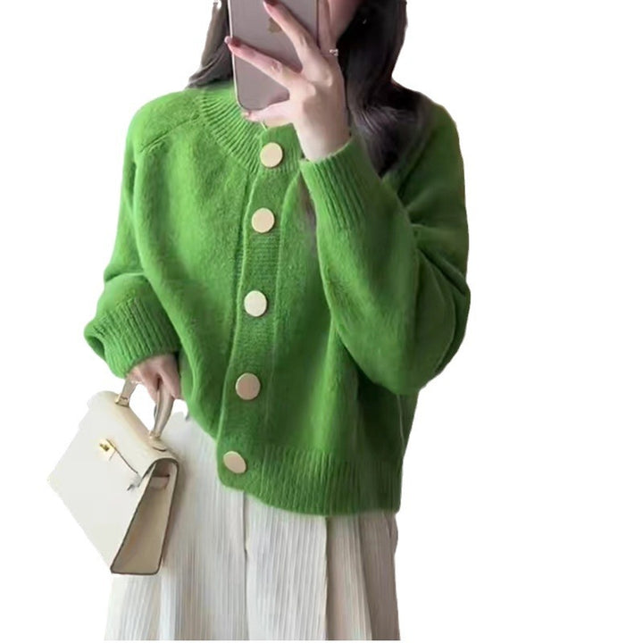 Damen Strickjacke mit goldenem Knopfverschluss und weitem Schnitt Drune
