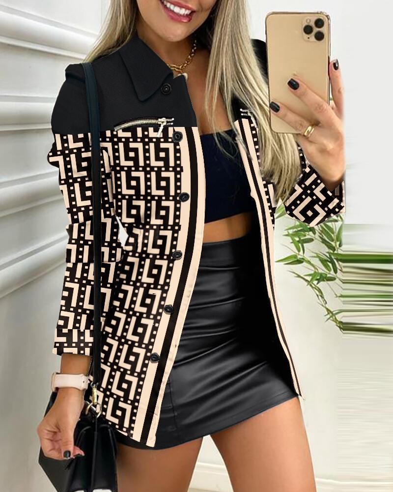 Damen nan karierter Longblazer im Shacket-Stil mit dekorativen Reißverschlüssen Drune