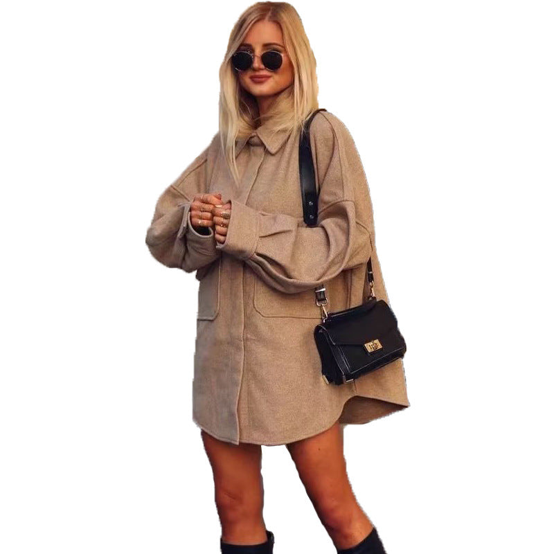 Damen nan kastige Hemdjacke im Oversize Cut mit großen aufgesetzten Taschen und abgerundetem Saum Drune