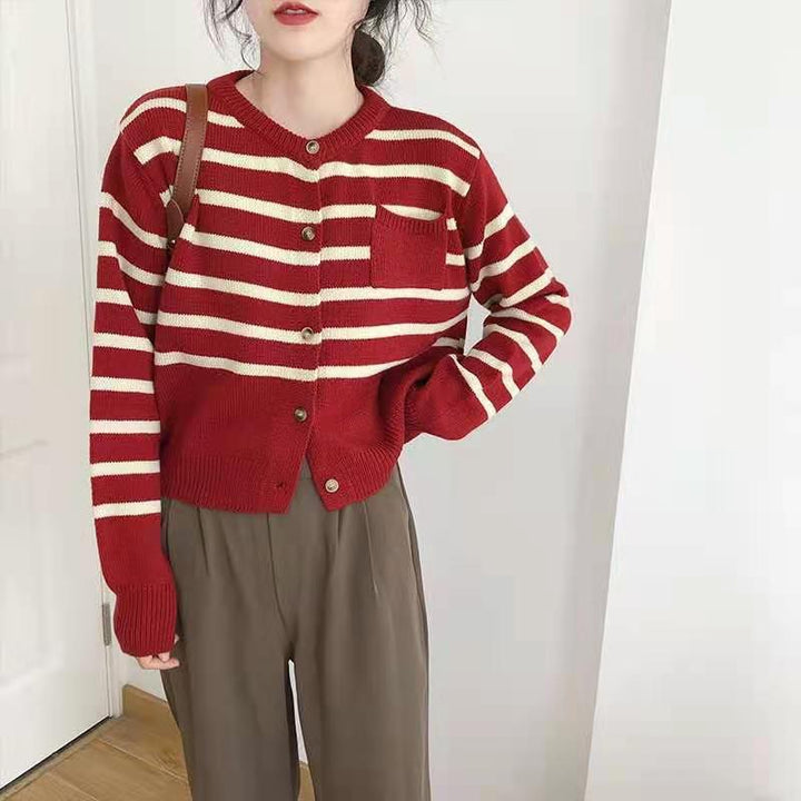 Damen gestreifte Strickjacke mit Knopfdetails und lässigem Schnitt Drune