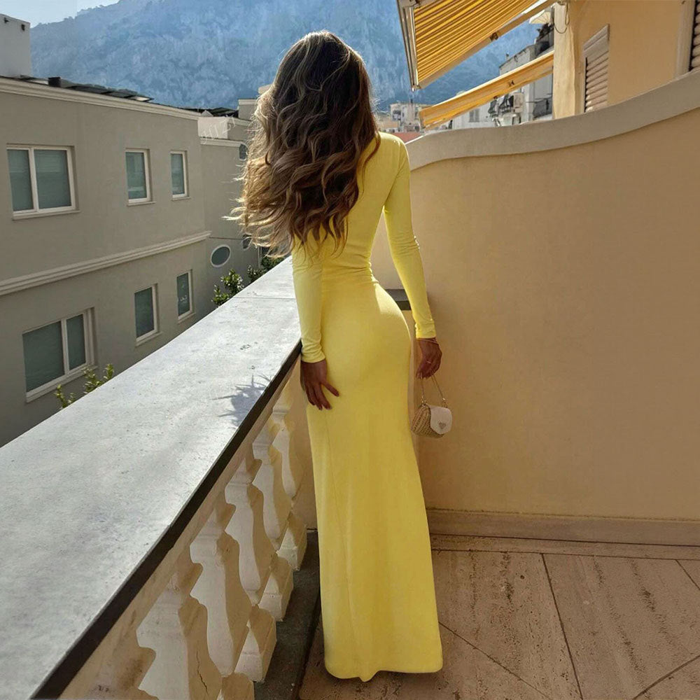 Damen figurbetontes Kleid mit elegantem Rundhalsausschnitt und Spitzenverzierungen Drune