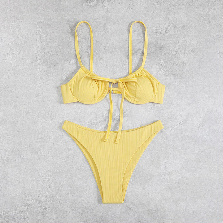 Damen Hochschnittiger Bikini mit modischem Rüschendesign und verstellbaren Trägern Drune