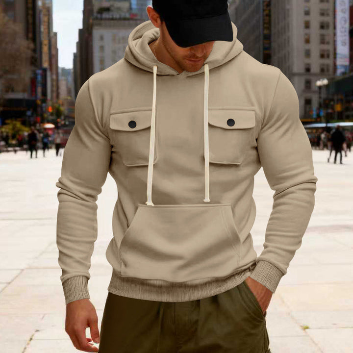 Herren Kapuzenpullover mit Brustklappentasche, Kängurutasche & Rippbündchen Drune