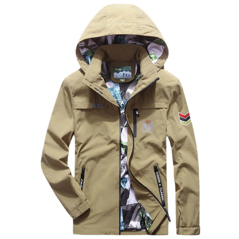 Herren leichte wasserabweisende Softshell-Kapuzenjacke mit Reißverschlusstaschen und Ärmeldetail Drune