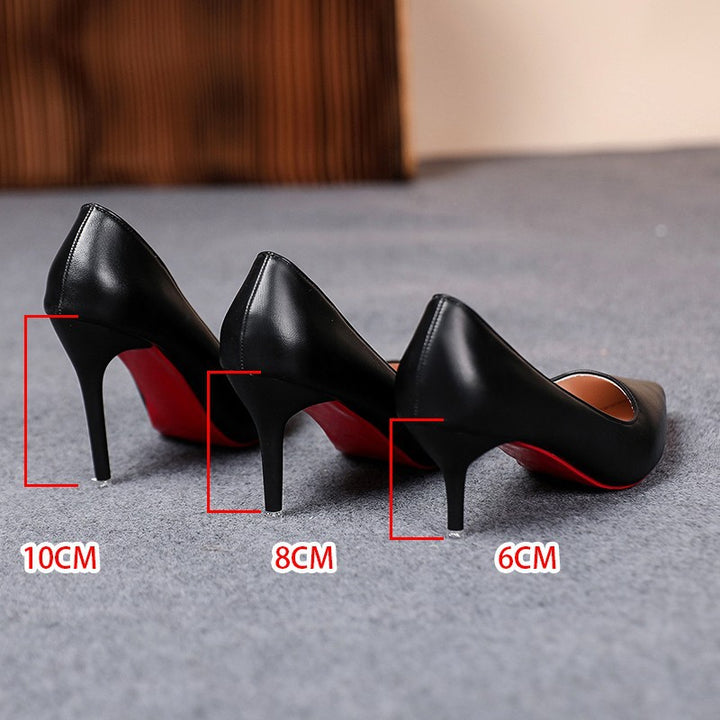 Damen spitze Stiletto-Pumps mit roter Sohle und Lederoptik Drune