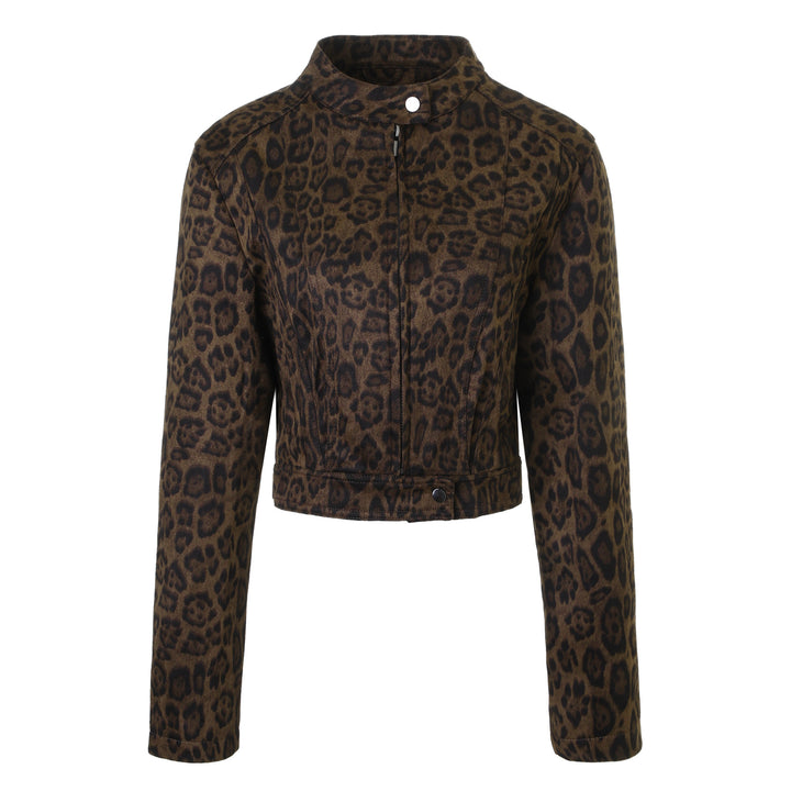 Damen Stilvolle Kurzjacke im Leopardenmuster Drune