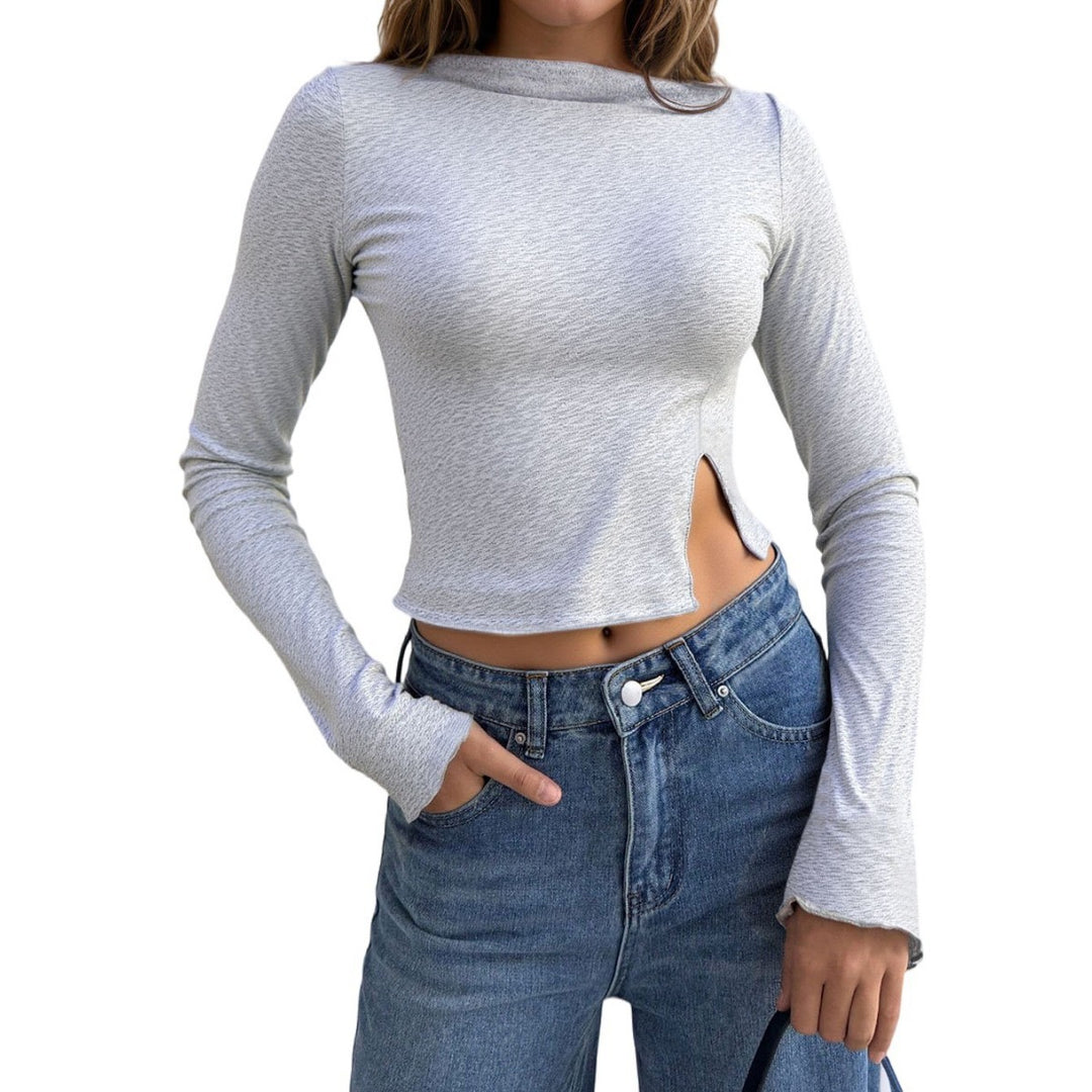 Damen cropped Langarmshirt mit seitlichem Schlitz und elegantem Design Drune