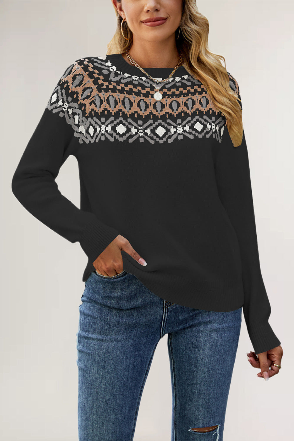 Damen Strickpullover mit trendy Muster Drune