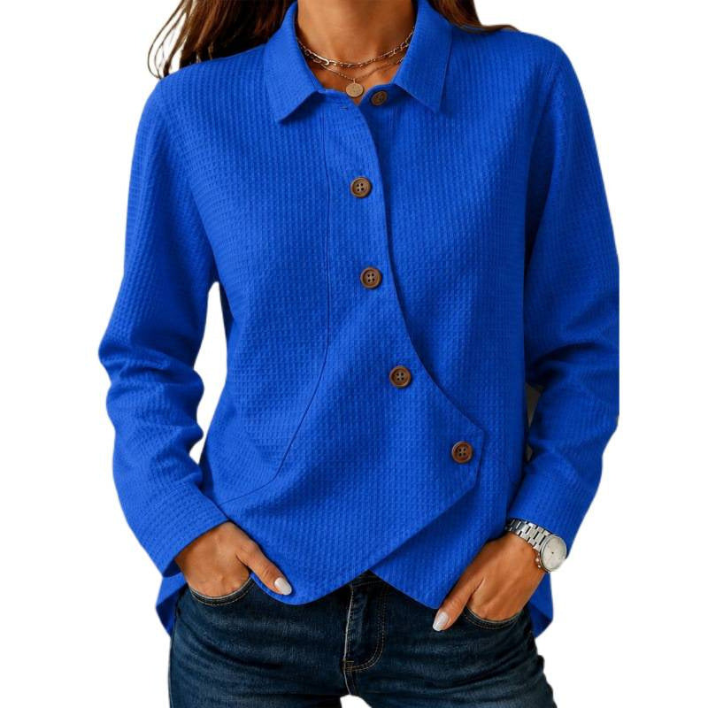 Damen strukturierte Waffel-Hemdjacke mit asymmetrischer Knopfleiste und Eingrifftasche Drune