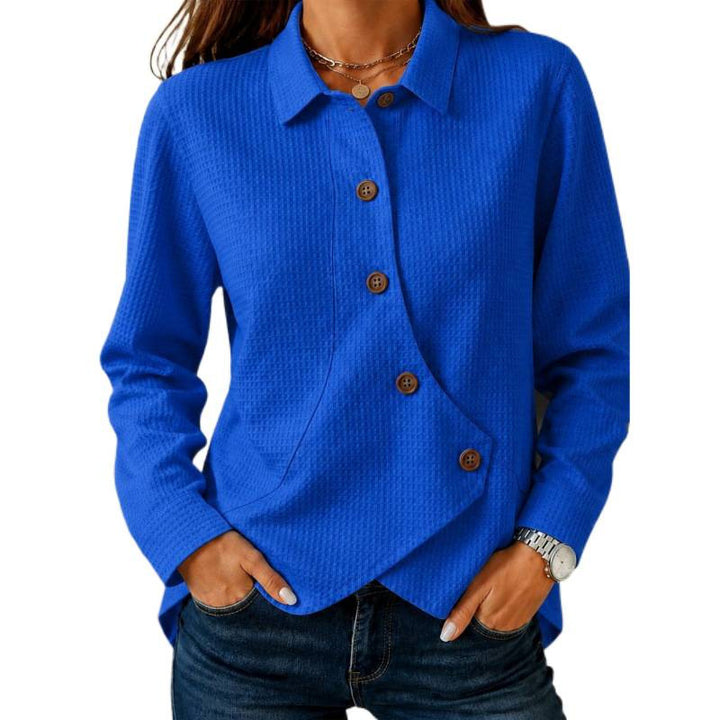 Damen strukturierte Waffel-Hemdjacke mit asymmetrischer Knopfleiste und Eingrifftasche Drune