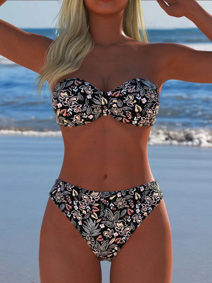 Damen Bikini-Set mit elegantem Strapless-Oberteil und hohem Taillenbund Drune