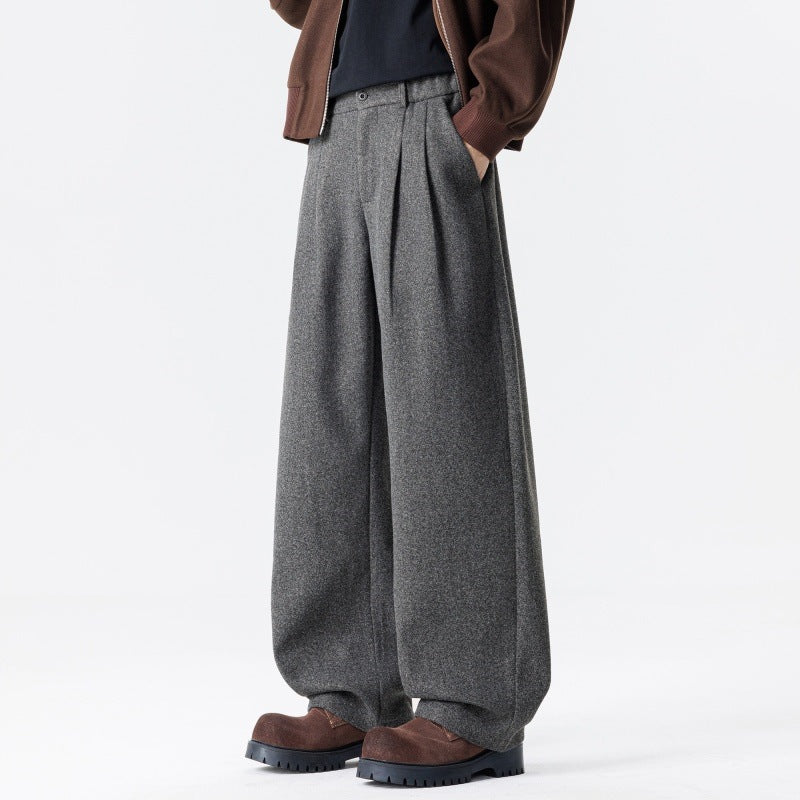 Damen Weite High‑Waist Plissee-Hose aus Wollmix mit elastischem Bund und weitem Bein Drune