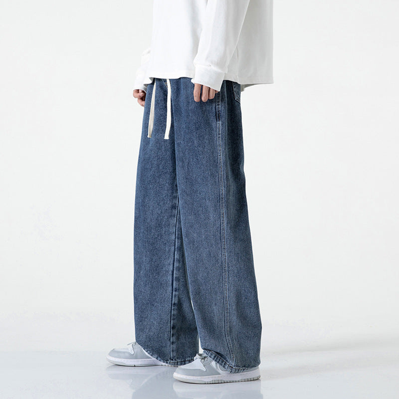 Herren Weitbeinige Denim-Baggyhose mit Tunnelzugbund und geradem Saum Drune