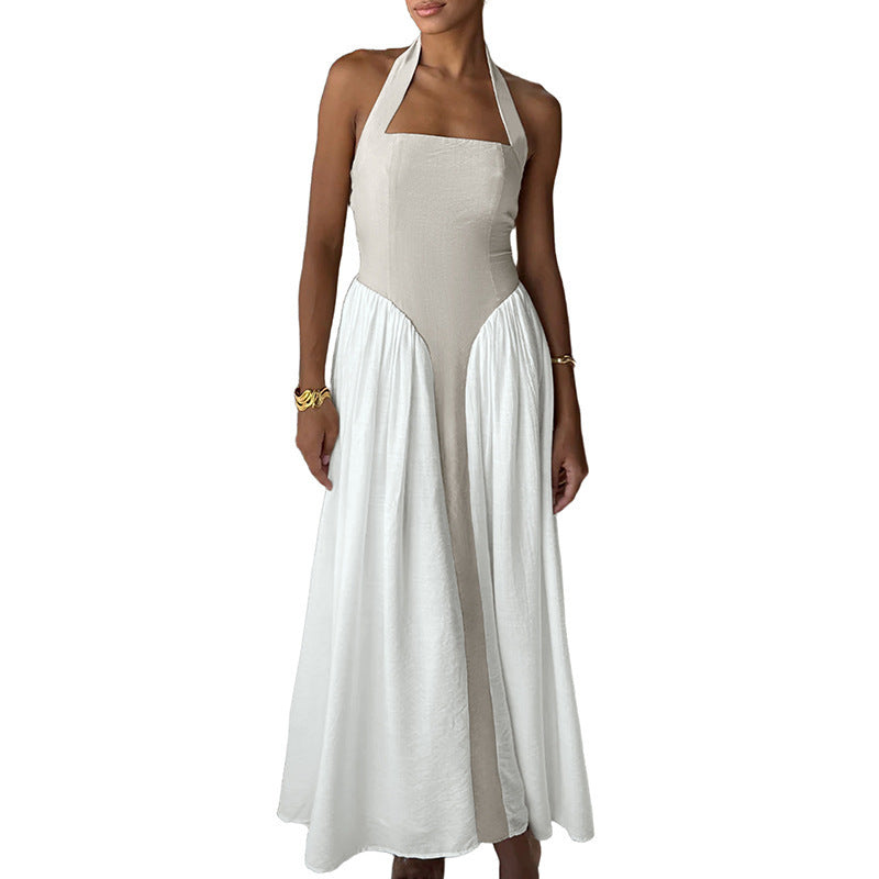 Damen Maxi-Kleid mit halterträger und eleganter Faltenoptik Drune