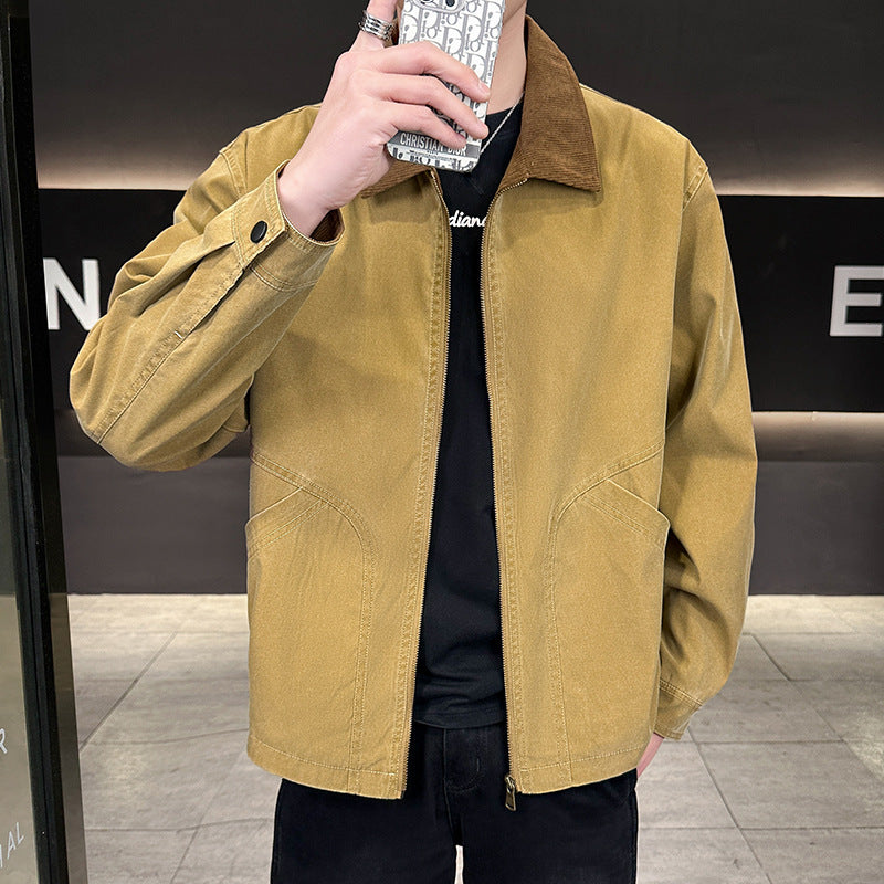 Herren Canvas-Fieldjacke mit Cordkragen, durchgehendem Reißverschluss und ergonomischen Nahtdetails Drune