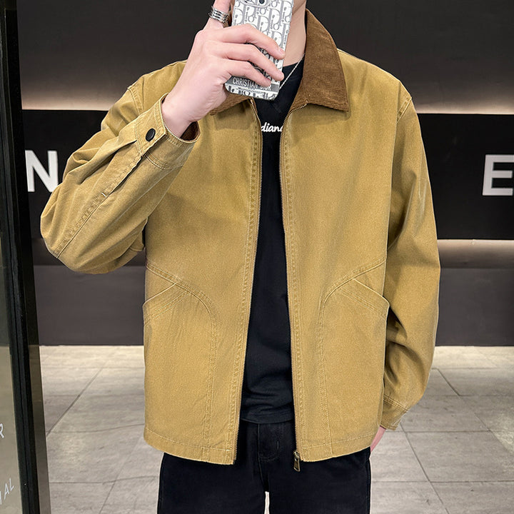 Herren Canvas-Fieldjacke mit Cordkragen, durchgehendem Reißverschluss und ergonomischen Nahtdetails Drune