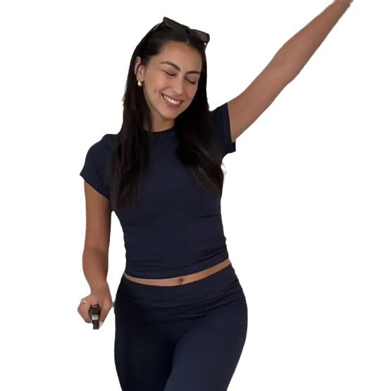 Damen Fitted Langarm Crop Top und Hochbund Leggings Set aus Functional Jersey Drune
