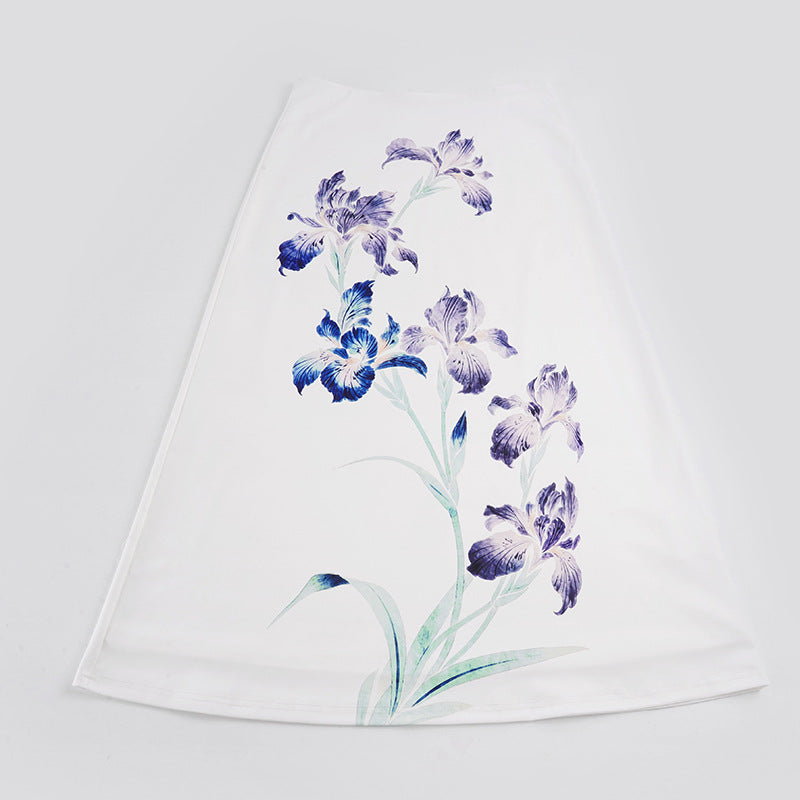 Damen A-Linien Midirock aus leichtem Viskose-Mix mit künstlerischem Blumenprint Drune