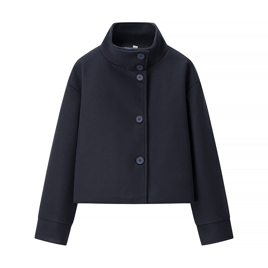 Damen modische Jacke mit stylischem Stehkragen und eleganten Knopfdetails Drune