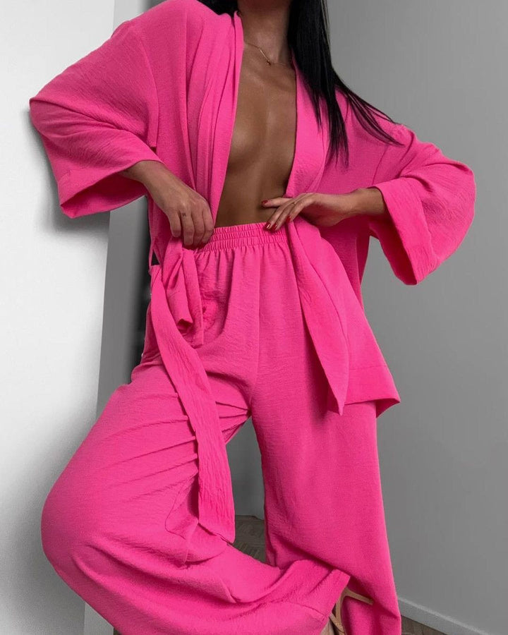 Damen lässiges Kimono-Set mit weitem Schnitt und elastischem Bund Drune