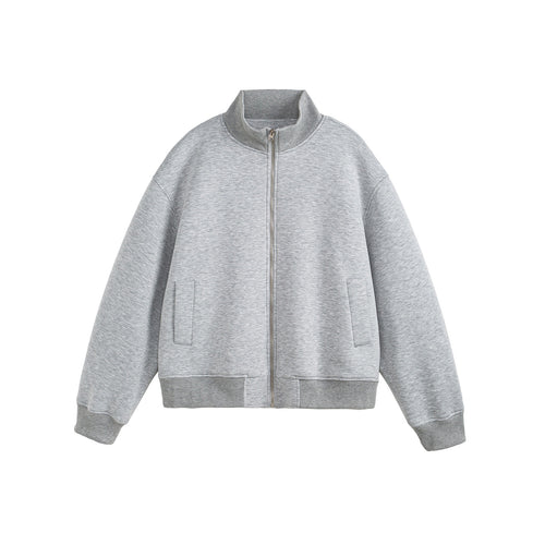 Unisex Boxy-Reißverschluss-Sweatjacke mit Funnelkragen und Rippbündchen Drune