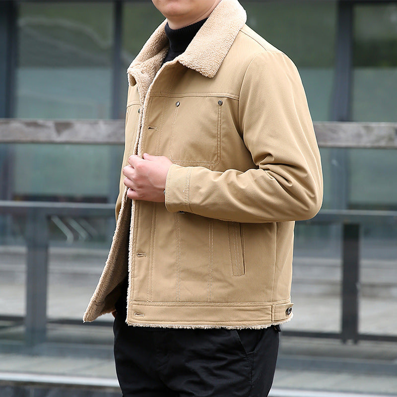 Herren Kurzjacke mit Teddyfutter und Umlegekragen, winddichte Übergangsjacke Drune