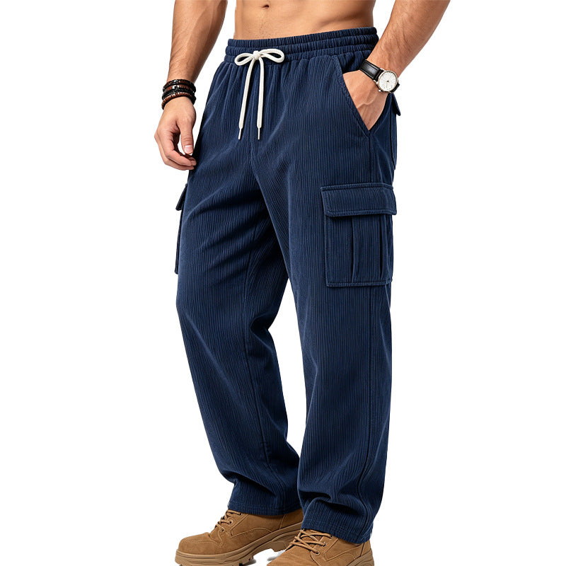 Herren Lässige Cord-Cargo-Hose mit elastischem Bund und Kordelzug Drune